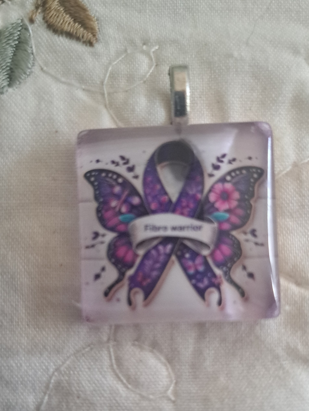 Purple Fibromyalgia Awareness Butterfly Ribbon Pendant